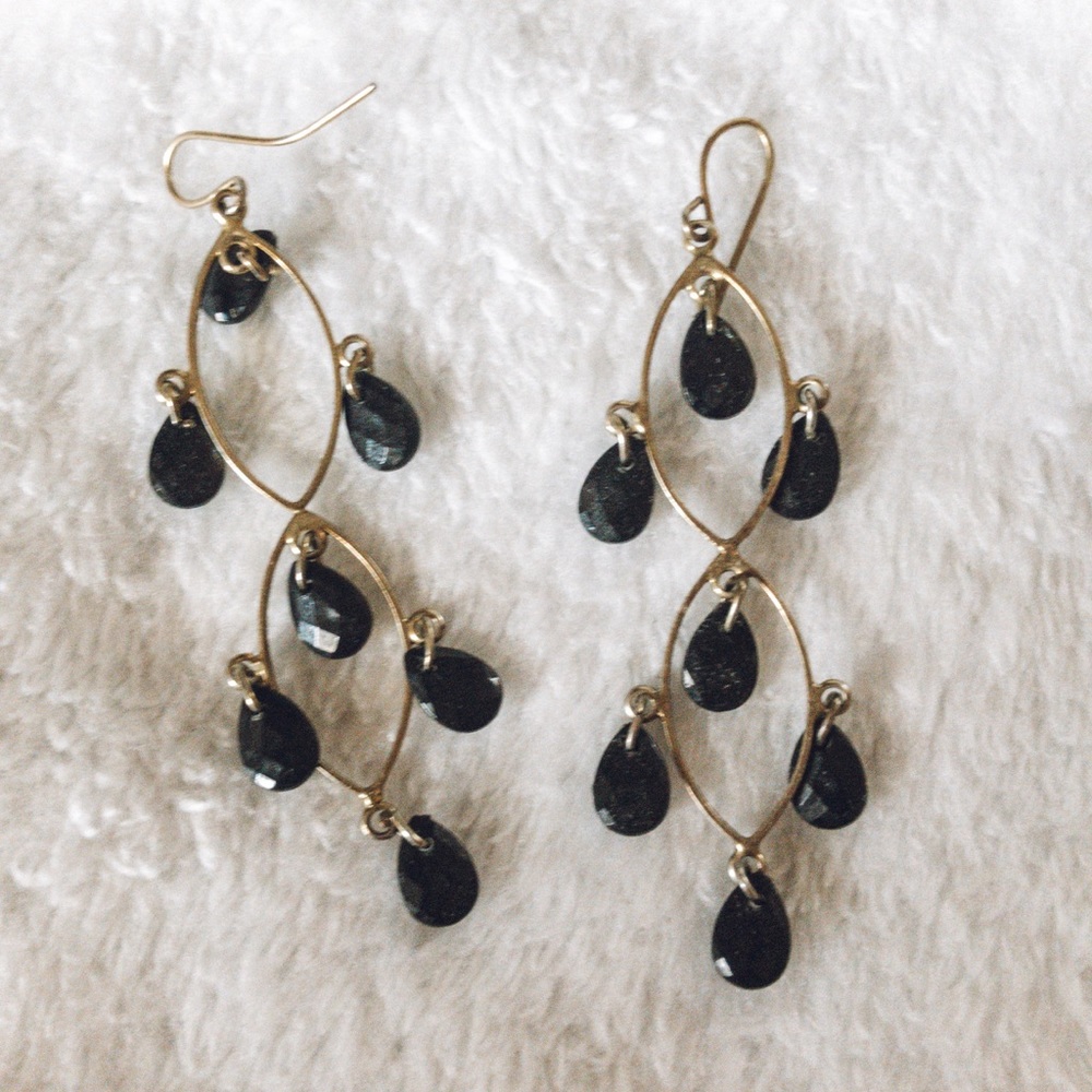 Black and gold chandelier earrings